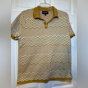 Bonobos Men’s Hudson Cabana Sweater Polo Medium Gold Ivory Zigzag